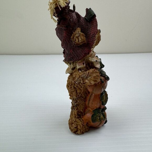 Harvest Bear Figurine Ornament Straw Hat Pumpkin Stack Thanksgiving Fall Resin - Picture 7 of 9